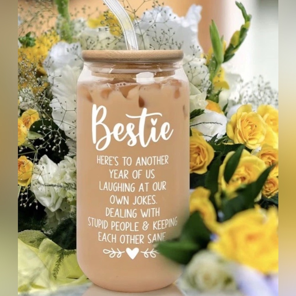 Friendship Gifts for Women Bestie Best Friends 16oz. Glass Tumbler w/ Straw - Picture 2 of 4